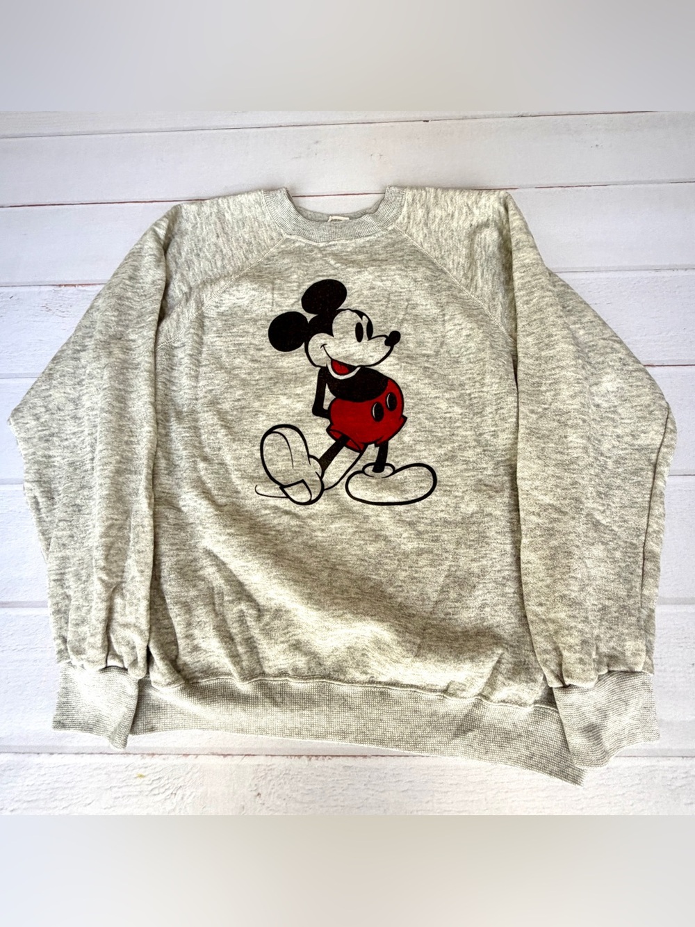 Vintage 80s Disney Mickey Mouse Sweatshirt XL Gray Raglan Crewneck USA